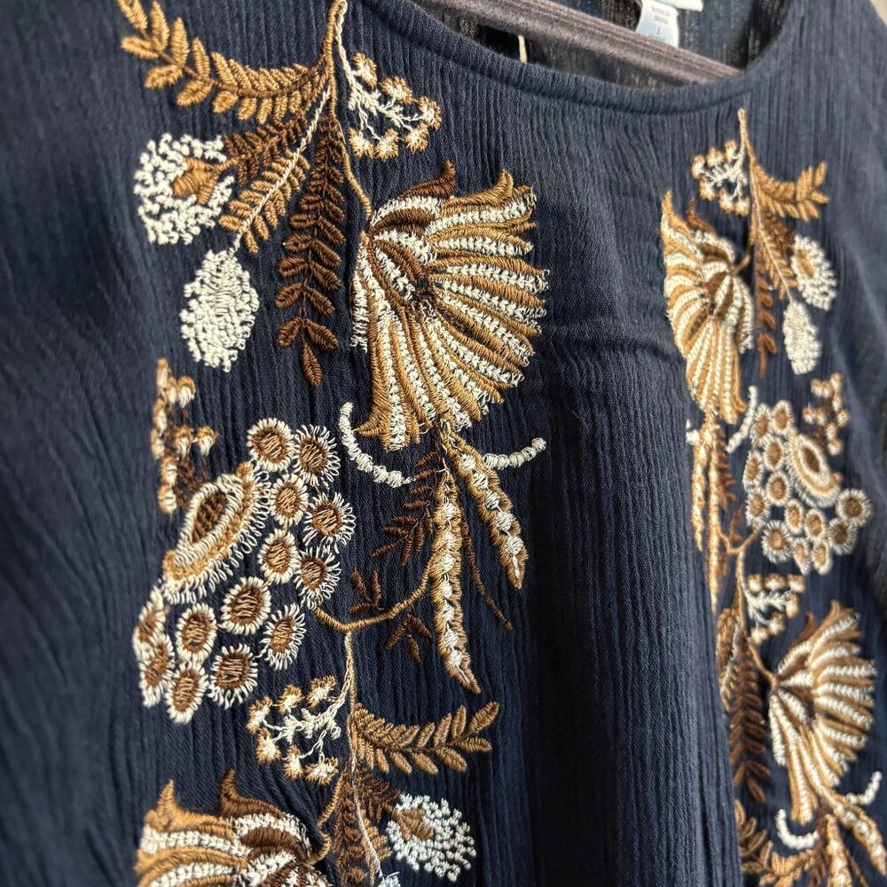 J.Jill Navy Blue Embroidered Sleeveless Tunic Top – Size L Petite (NWT) - Picture 2 of 11